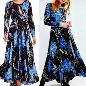 FREE PEOPLE Black Purple & Blue Floral Maxi Dress – Medium